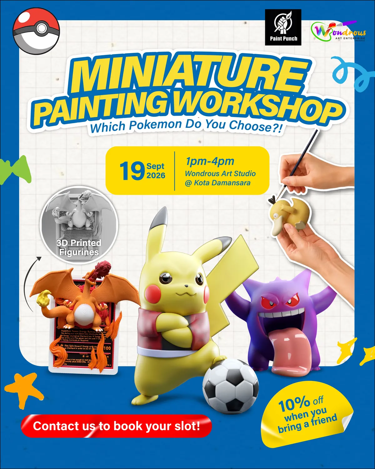 Pokémon Miniature Painting Workshop poster — Saturday, 19 September 2026, 1pm – 4pm