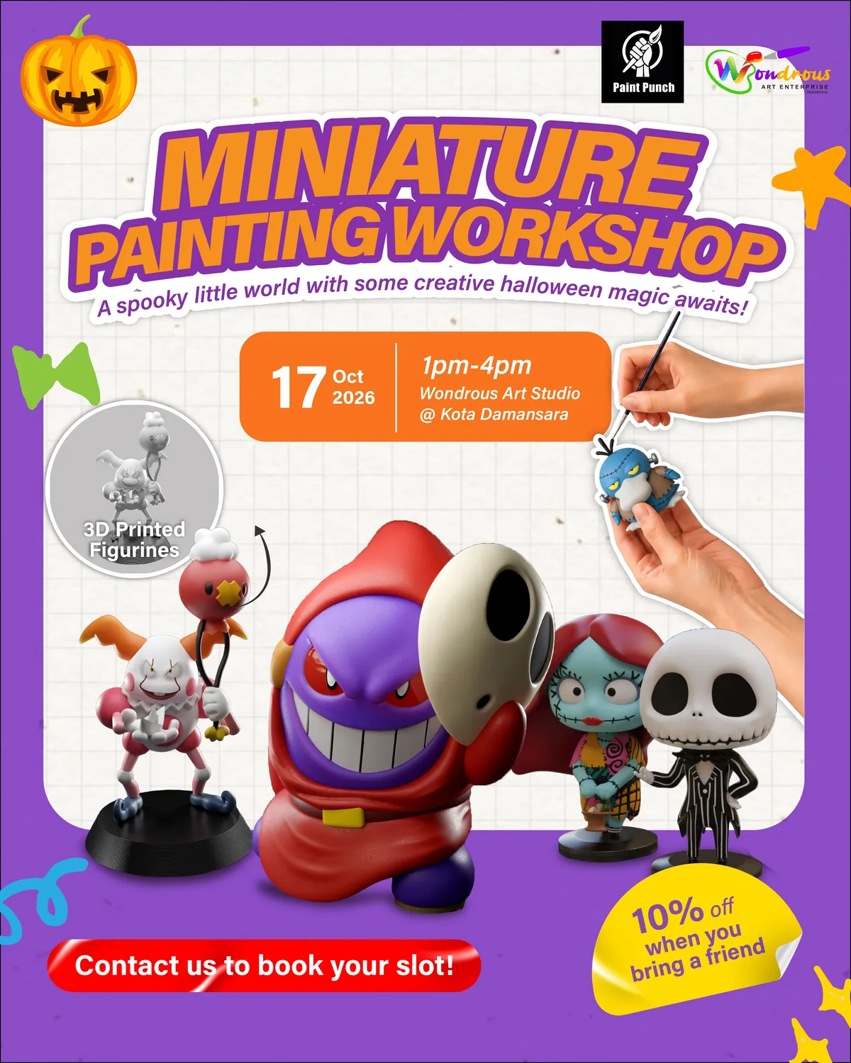 Spooky Halloween Miniature Painting Workshop poster — Saturday, 17 October 2026, 1pm – 4pm