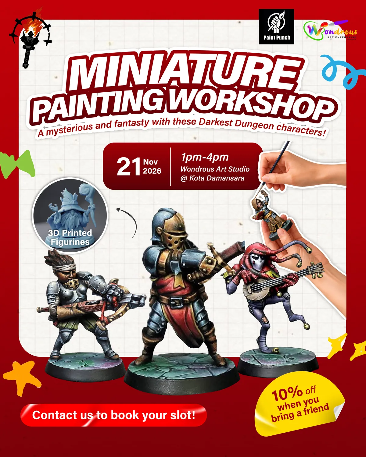 Darkest Dungeon Miniature Painting Workshop poster — Saturday, 21 November 2026, 1pm – 4pm