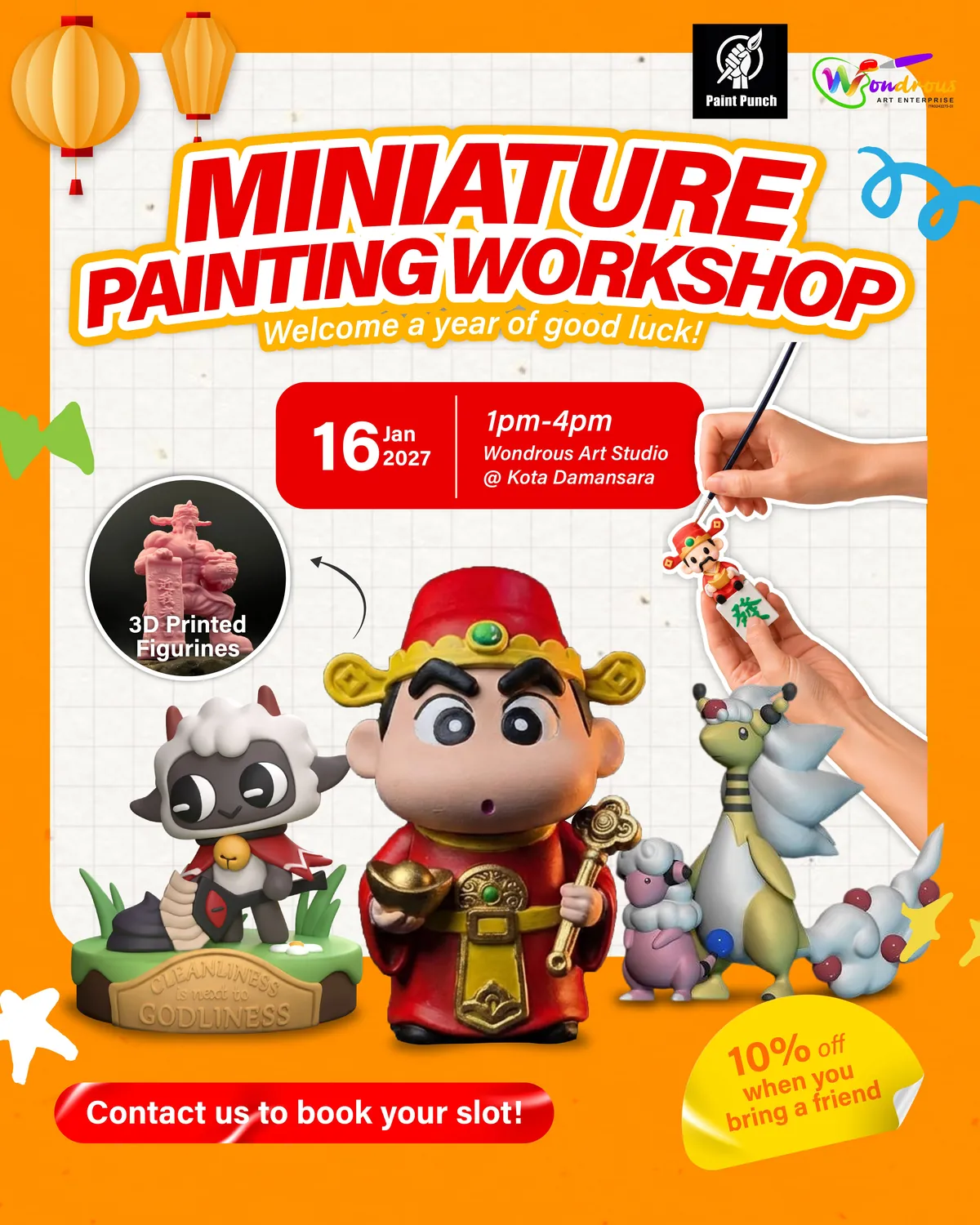 Lucky Fortune Miniature Painting Workshop poster — Saturday, 16 January 2027, 1pm – 4pm